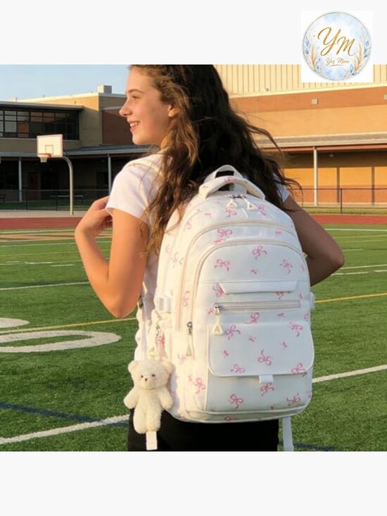 Cute Aesthetic Backpack for College High School, Water Resistant, 8 Pockets, main image 6